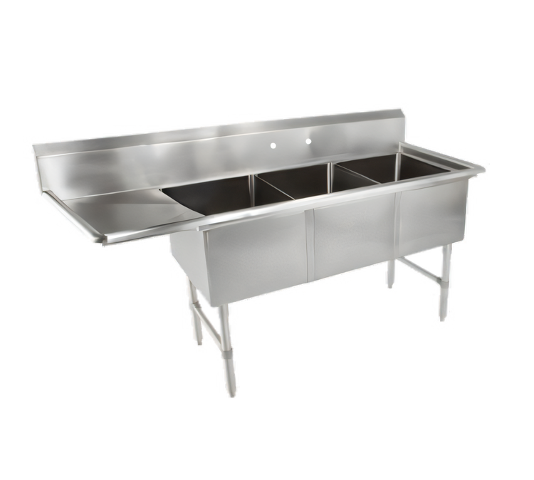 Product image #1 for John Boos B-Series Commercial 3-Compartment Sink with Left Drainboard, 76-3/16 Inch Wide, 16-Gauge Stainless Steel