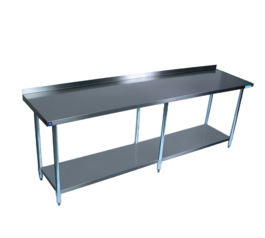 Product image #1 for BK Resources 96 Inch x 30 Inch 18-Gauge 430 Stainless Steel Work Table with 1-1/2 Inch Rear Riser