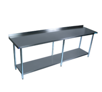 BK Resources 96 Inch x 30 Inch 18-Gauge 430 Stainless Steel Work Table with 1-1/2 Inch Rear Riser
