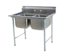 Eagle Group 414 Series 57-1/2 Inch Two-Compartment Stainless Steel Sink with 9-1/2 Inch Backsplash and Galvanized Legs