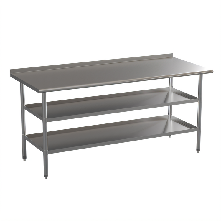 Product image #1 for 72 Inch x 30 Inch Stainless Steel 18-Gauge Work Table with 1.5 Inch Backsplash and 2 Undershelves