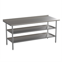72 Inch x 30 Inch Stainless Steel 18-Gauge Work Table with 1.5 Inch Backsplash and 2 Undershelves