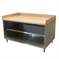 BK Resources 48 x 36 Inch Chef Table with 1-3/4 Inch Hard Maple Top and Open Front Stainless Steel Cabinet Base