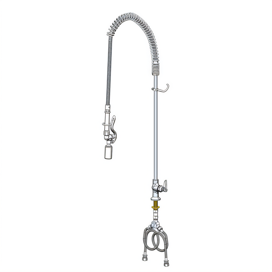 Product image #1 for T&S Brass EasyInstall Single-Temperature Deck-Mount Pre-Rinse Unit with 24" Riser, 44" Hose, and 0.65 GPM Spray Valve
