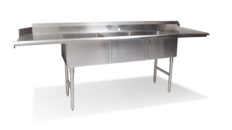 Product image #1 for Steel Works Stainless 3-Compartment Straight Soiled Dishtable with Right Drainboard, 90 Inch