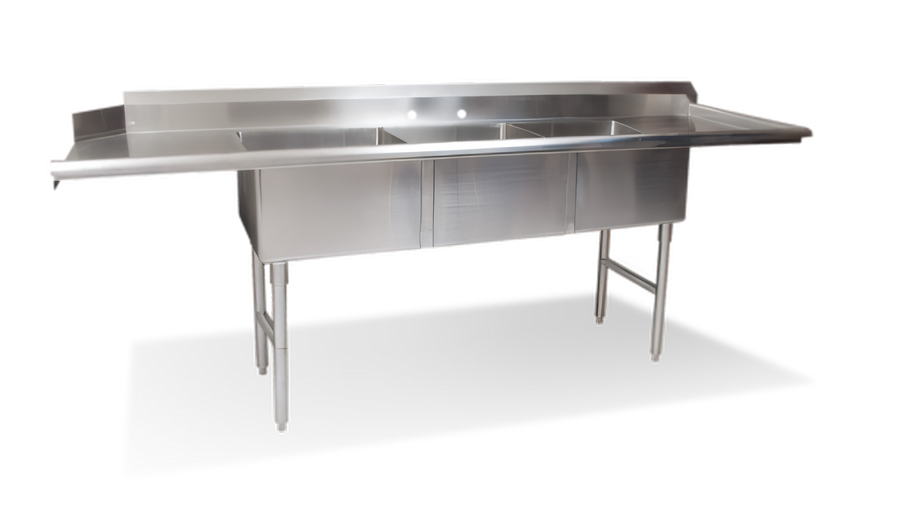 Product image #1 for Steel Works Stainless 3-Compartment Straight Soiled Dishtable with Right Drainboard, 90 Inch