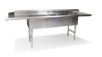 Steel Works Stainless 3-Compartment Straight Soiled Dishtable with Right Drainboard, 90 Inch