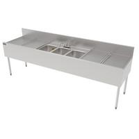 Top Shelf TSF Series 3-Compartment Underbar Stainless Steel Sink Unit with Left and Right Drainboards, 96