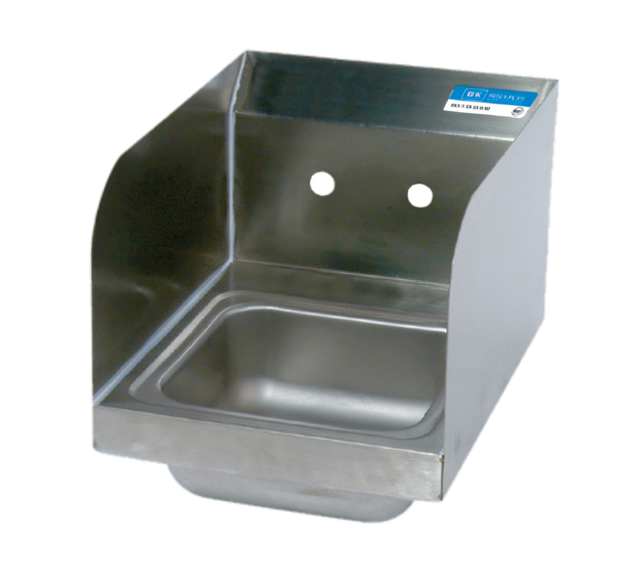 Product image #1 for BK Resources Space Saver Wall-Mount Stainless Steel Hand Sink with Dual Side Splashes, 9" x 9" x 5" Bowl