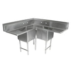 Thumbnail image #1 for John Boos Pro-Bowl 3PBCS18244-2D24 3-Compartment Stainless Steel Corner Sink with Dual Drainboards, 16-Gauge, 70-1/2"W x 70-1/2"D