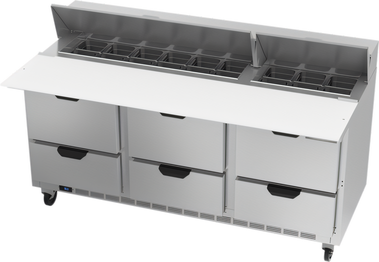 Product image #1 for Beverage-Air 72-Inch Three-Section Sandwich Prep Table with 6 Drawers and 18-Pan Top
