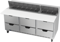 Beverage-Air 72-Inch Three-Section Sandwich Prep Table with 6 Drawers and 18-Pan Top