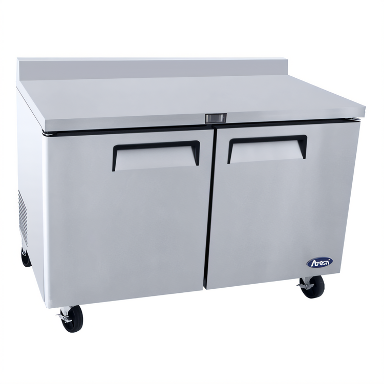 Product image #1 for Atosa Two-Section Reach-In Worktop Refrigerator with Backsplash and Solid Doors, 17.2 Cu. Ft.