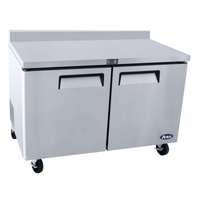 Atosa Two-Section Reach-In Worktop Refrigerator with Backsplash and Solid Doors, 17.2 Cu. Ft.