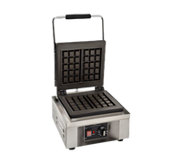 Omcan Single Electric Countertop Commercial Waffle Maker with 8 x 8 Inch Square Cast Iron Grids