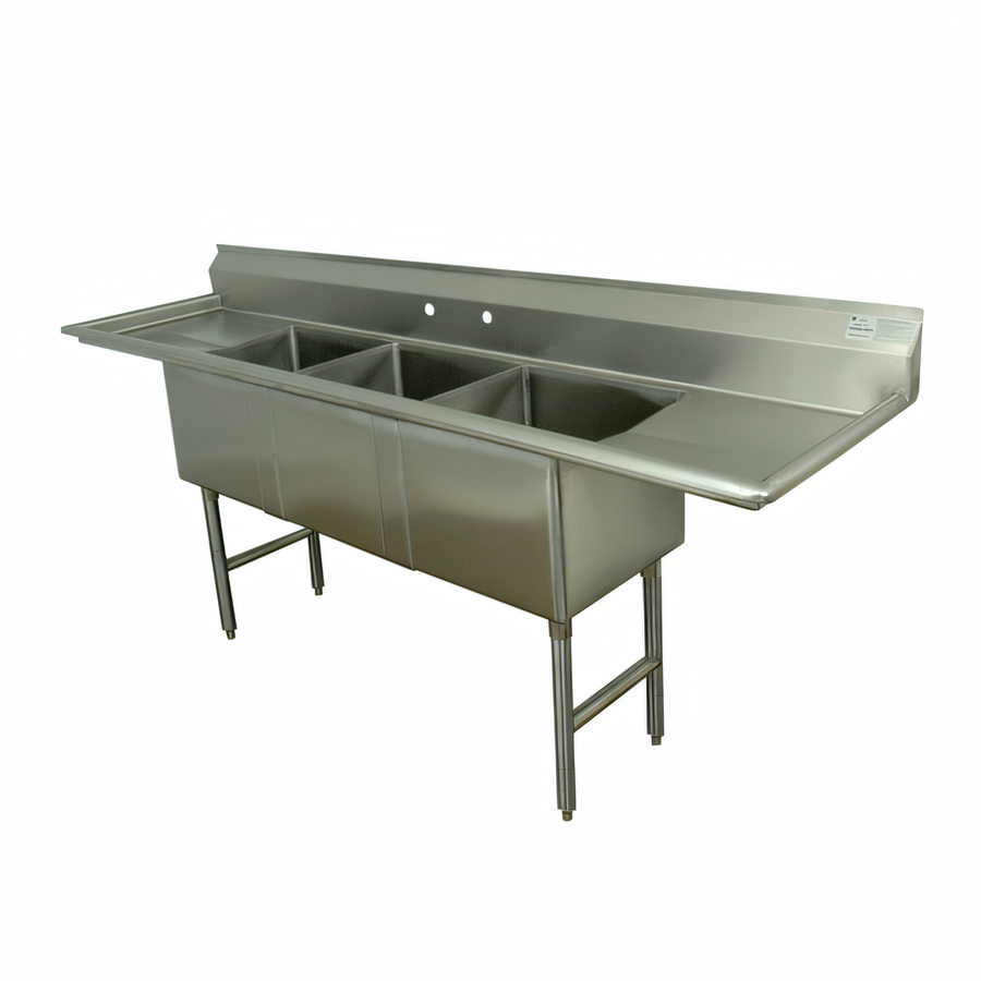 Product image #1 for Advance Tabco Special Value Series 3-Compartment Fabricated Sink with Left and Right Drainboards, 20 x 30 x 14 Inch Bowls, 100 Inch Long