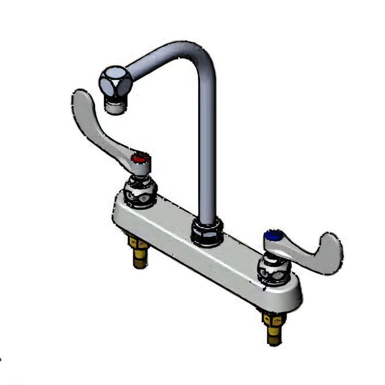 Product image #1 for T&S Brass 8-Inch Center Deck-Mount Workboard Faucet with 5-1/2-Inch Swivel Gooseneck
