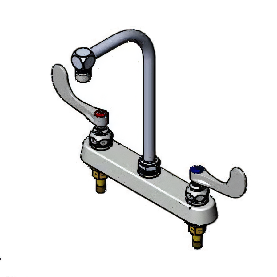 Product image #1 for T&S Brass 8-Inch Center Deck-Mount Workboard Faucet with 5-1/2-Inch Swivel Gooseneck