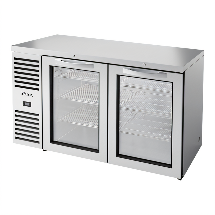 Product image #1 for 60-Inch Two-Section Refrigerated Back Bar Cooler with Glass Doors and Side-Mounted Self-Contained Refrigeration