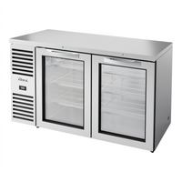60-Inch Two-Section Refrigerated Back Bar Cooler with Glass Doors and Side-Mounted Self-Contained Refrigeration