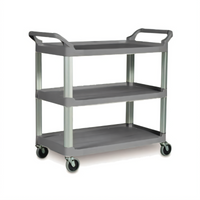 Rubbermaid Commercial Xtra 3-Shelf Open-Sided Utility Bus Cart, Gray