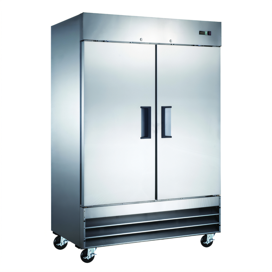 Product image #1 for Omcan USA 54-Inch Two-Section Reach-In Solid Door Refrigerator, 47 Cu. Ft., Bottom-Mount Self-Contained, Stainless Steel
