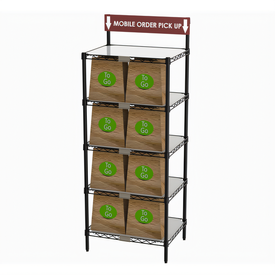 Product image #1 for Metro Chain Reaction 5-Shelf To-Go Order Pick-Up Station with Sign, Black Epoxy Steel