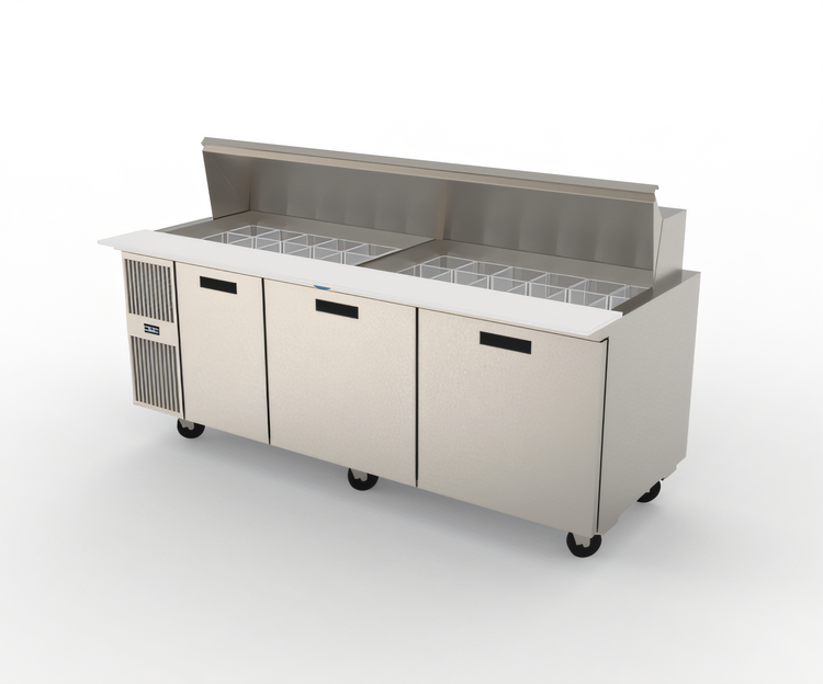 Product image #1 for Randell PT84-36W-L 84" Three-Section Refrigerated Salad/Sandwich Mega Top Prep Table