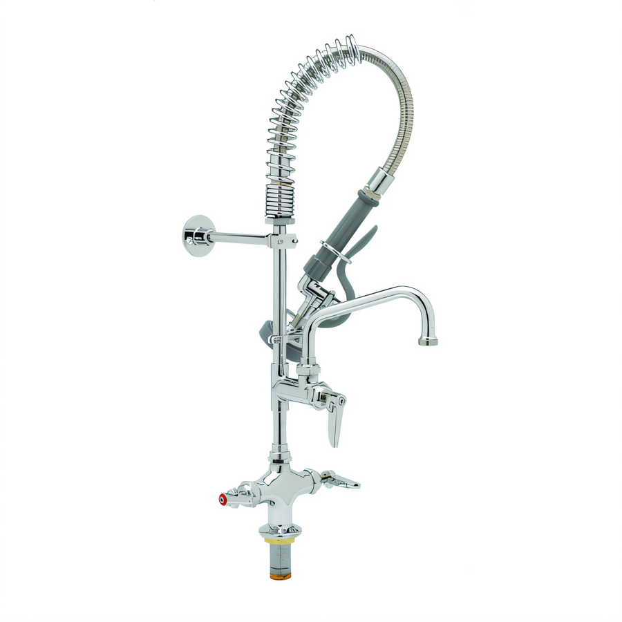Product image #1 for T&S Brass Single-Hole Deck-Mount Spring-Action Mini Pre-Rinse Unit with 6" Swing Nozzle and Spray Valve