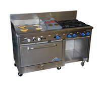 Comstock-Castle 60-Inch Gas Range with 4 Star Burners, 24-Inch Griddle, 12-Inch Char-Broiler, Extra-Wide Oven and Cabinet Base