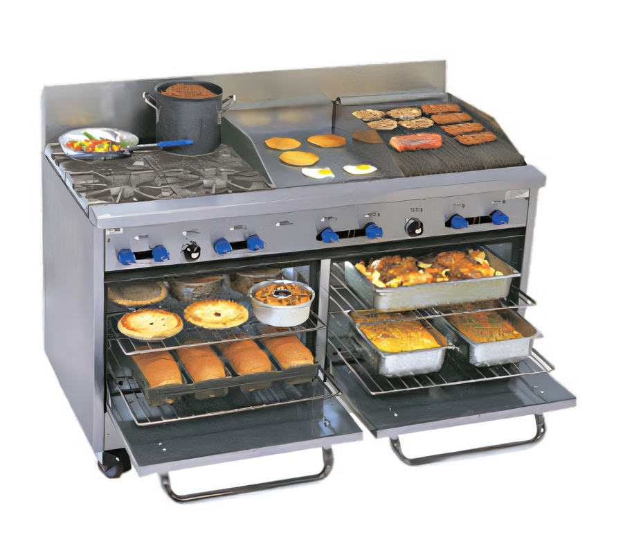 Product image #1 for Comstock-Castle F3226-18-1.5RB 60-Inch Commercial Gas Range with 4 Star Burners, 18-Inch Griddle, 18-Inch Char-Broiler, and 2 Ovens