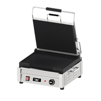 Omcan Single Countertop Panini Grill with 12 x 15 Inch Grooved Cast Iron Plates, 120V