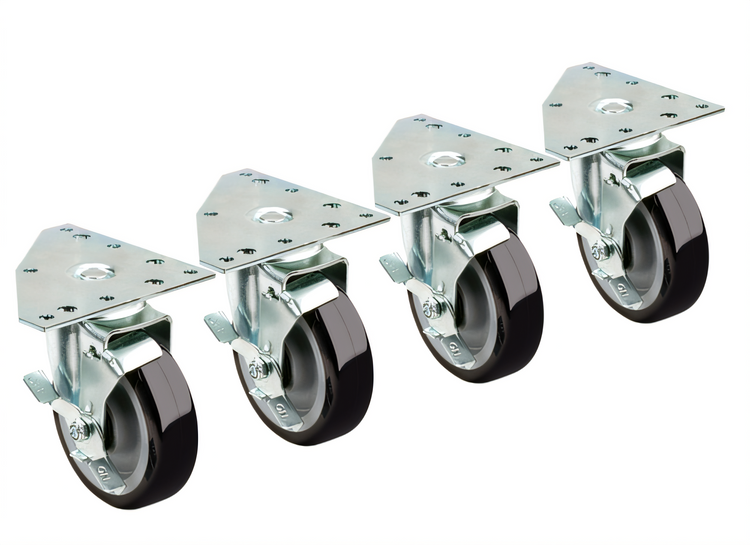 Product image #1 for Krowne Royal Series Heavy-Duty Triangle Plate Swivel Lock Caster Set, 5-Inch Wheels, 500 lb. Capacity, Set of 4