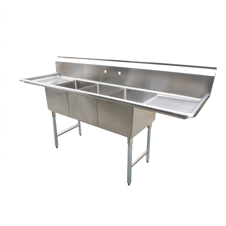 Product image #1 for Serv-Ware 53-Inch Wide 3-Compartment Economy Commercial Sink, 12-Inch Deep, 304 Stainless Steel