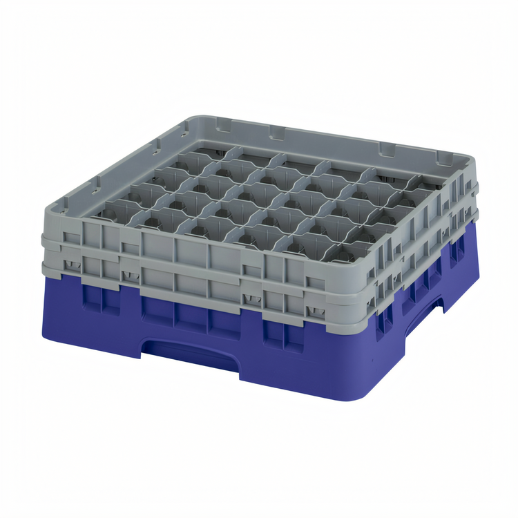 Product image #2 for Cambro Camrack Full Size Low Profile 36-Compartment Glass Rack with 2 Soft Gray Extenders, Navy Blue