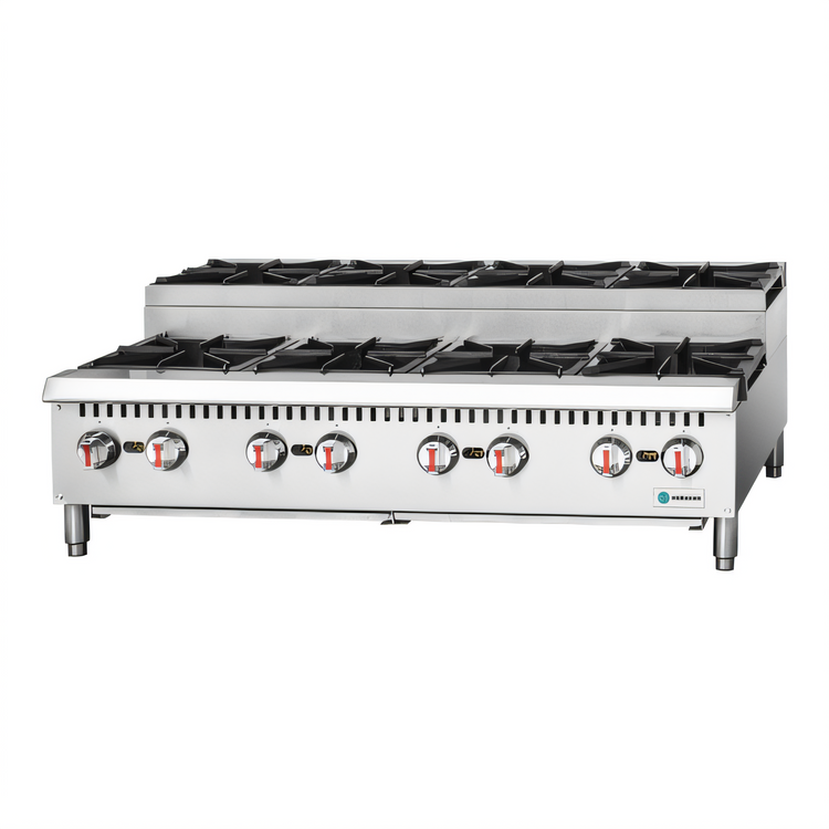 Product image #1 for Hurakan by Equip.me Heavy Duty Countertop Step-Up 8 Open Burner Range