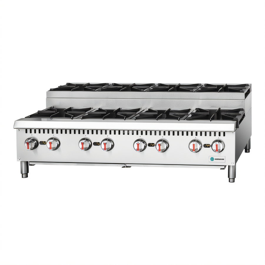 Product image #1 for Hurakan by Equip.me Heavy Duty Countertop Step-Up 8 Open Burner Range