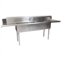 BK Resources Right-to-Left 3-Compartment Soiled Dish Table and Sink, 100 x 30-1/2 x 44 Inches, 304 Stainless Steel