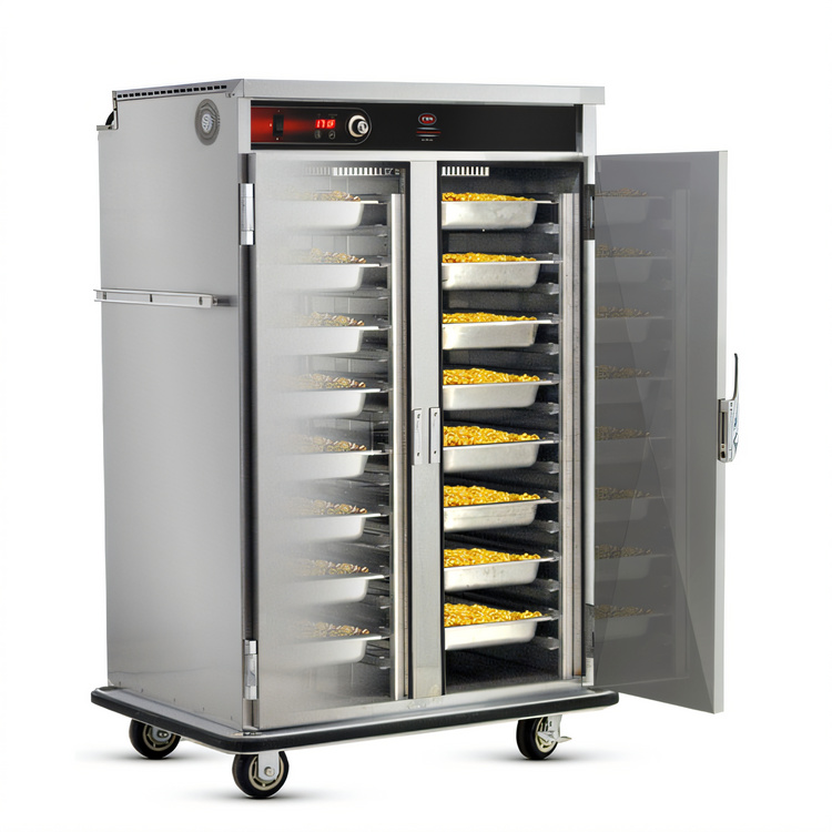 Product image #1 for Mobile Double-Compartment Stainless Steel Heated Holding Cabinet, 32 Full-Size Pan Capacity