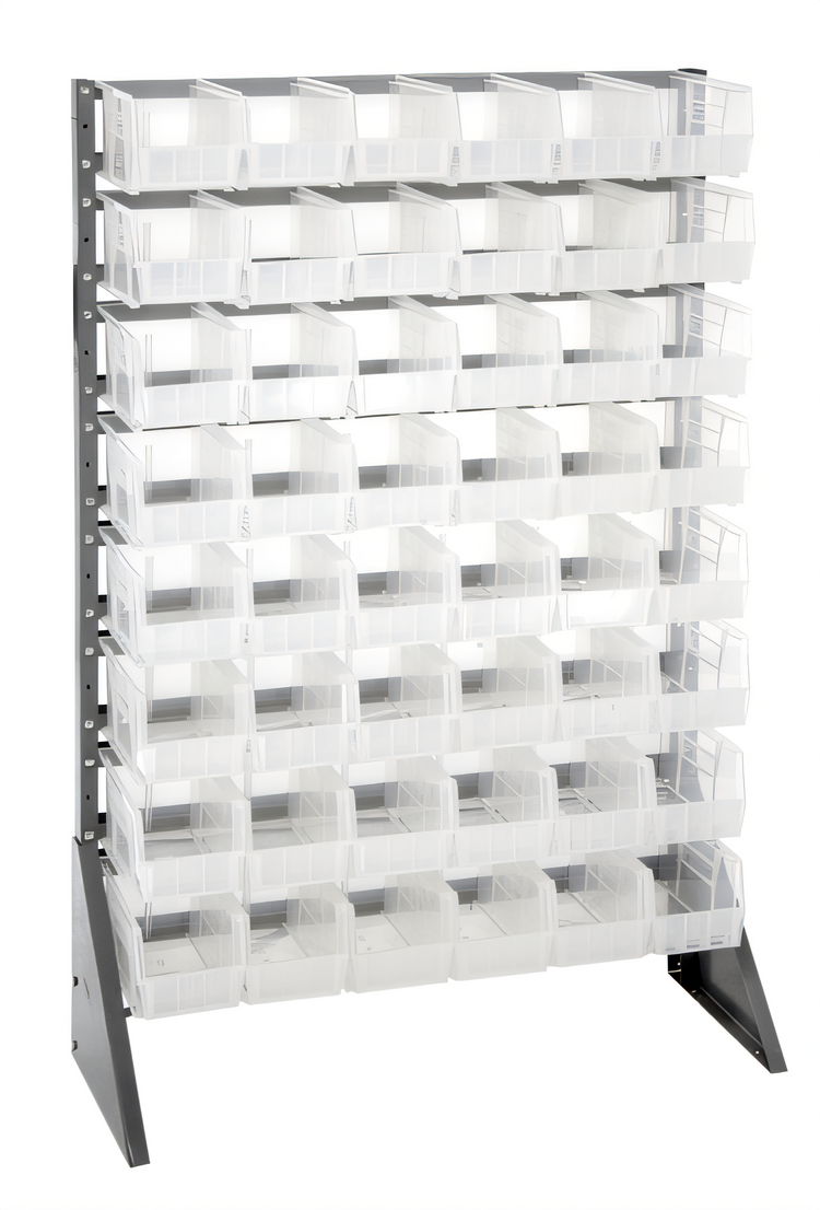 Product image #1 for Quantum Single-Sided Rail Rack Storage System with 16 Rails and 48 Clear Bins