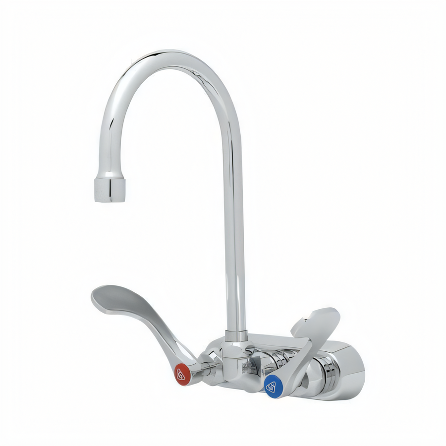 Product image #1 for T&S Brass B-1146-04-CR Wall-Mount Workboard Faucet, 4-Inch Centers, 5-3/4-Inch Swivel Gooseneck, 2.2 GPM