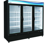 Thumbnail image #1 for Serv-Ware GF72B-HC 72 Cu. Ft. Three-Door Black Glass Door Merchandiser Freezer, Self-Contained Bottom-Mounted
