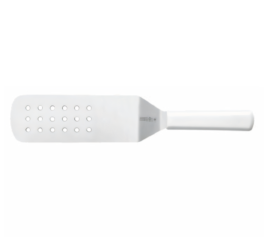 Product image #1 for Mundial 8 x 3 Inch Perforated Stainless Steel Turner with White Polypropylene Handle