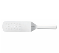Mundial 8 x 3 Inch Perforated Stainless Steel Turner with White Polypropylene Handle