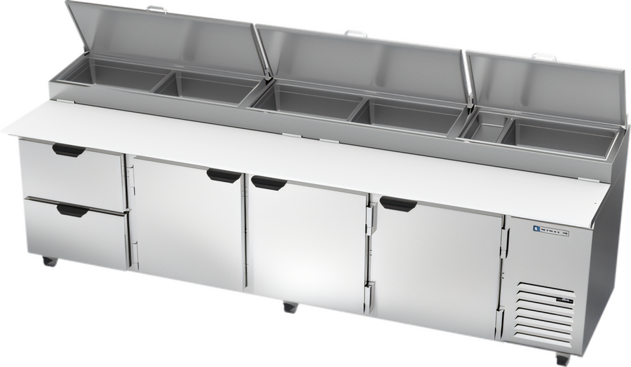 Product image #1 for Beverage-Air DPD119HC-2 119-Inch Four-Section Pizza Top Refrigerated Prep Table with 2 Drawers and 3 Doors