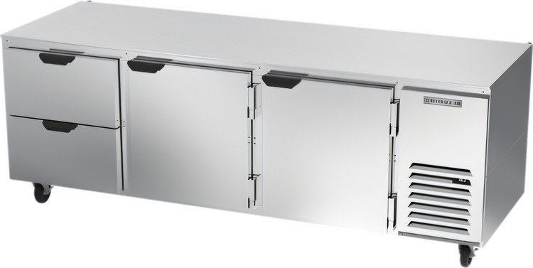Product image #1 for Beverage-Air UCRD93AHC-2 Three-Section Undercounter Refrigerator with 2 Doors and 2 Drawers, Side-Mount Self-Contained, 93-Inch