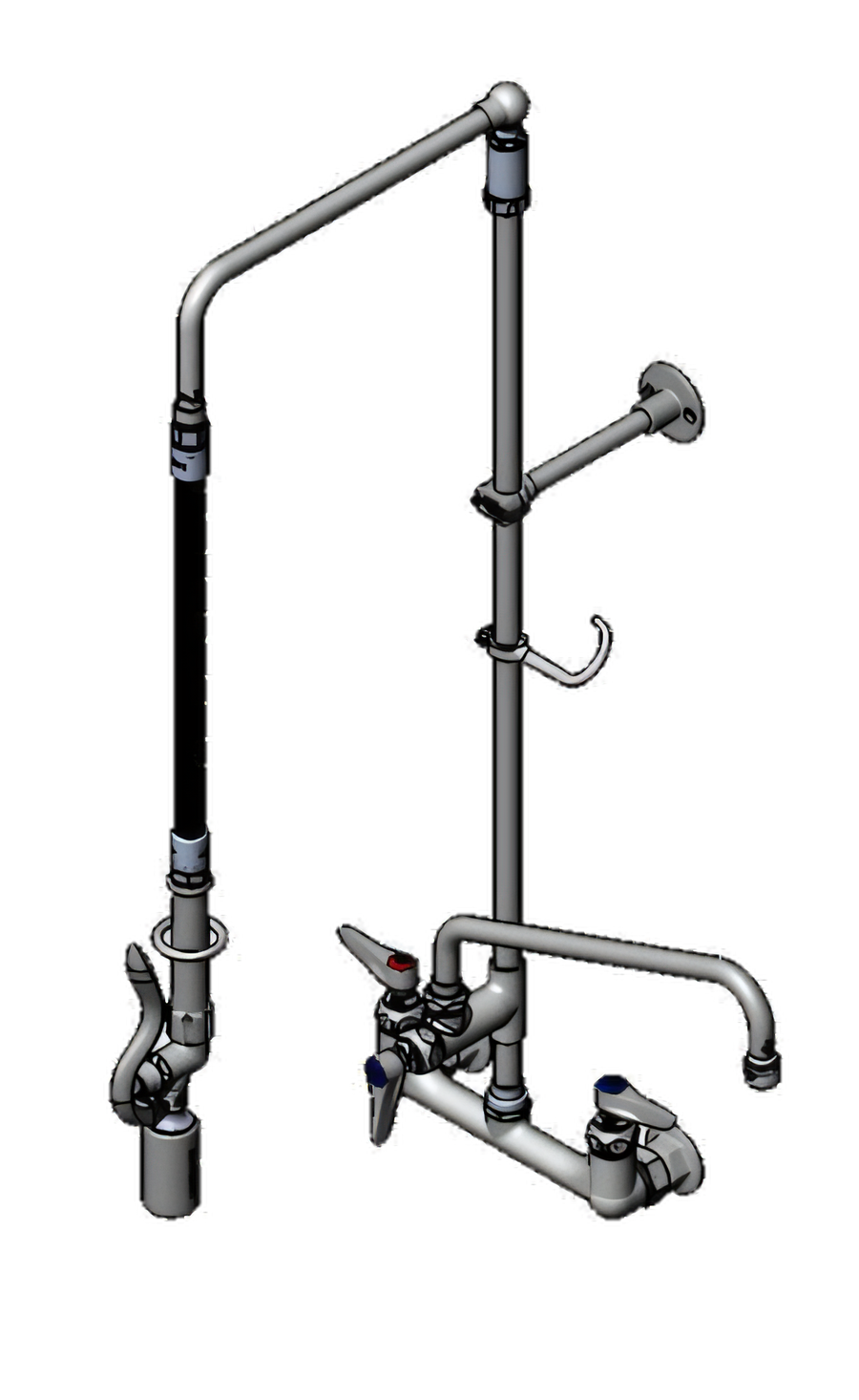 Product image #1 for T&S Brass EasyInstall Wall-Mount Pre-Rinse Unit with Add-On Faucet, 12" Swivel Gooseneck, and 0.65 GPM Spray Valve