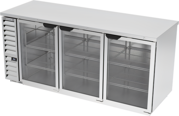 Product image #1 for Beverage-Air Three-Section Glass Door Food-Rated Back Bar Refrigerator, 78-Inch Wide, Left-Mounted Self-Contained Refrigeration