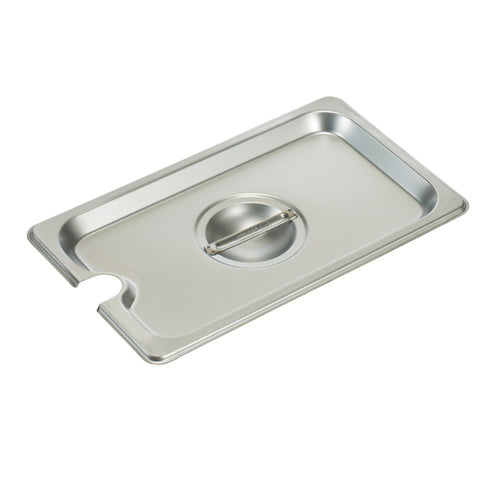 Product image #1 for Winco 1/4 Size Slotted Flat Steam Table Pan Cover with Center Handle, 18/8 Stainless Steel