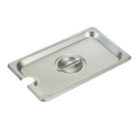 Winco 1/4 Size Slotted Flat Steam Table Pan Cover with Center Handle, 18/8 Stainless Steel